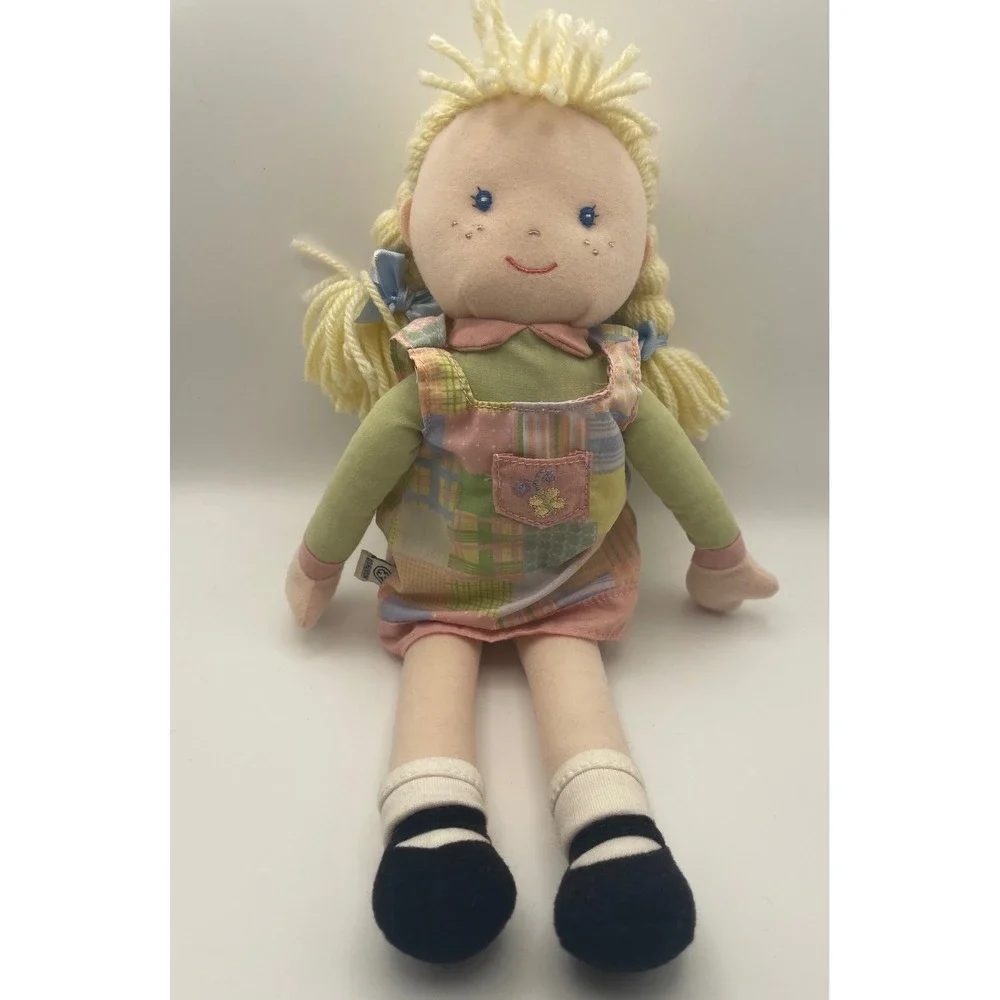 OshKosh Bgosh Plush Rag Doll Blonde Yarn Hair‎ Patchwork Dress Butterfly Vintage
